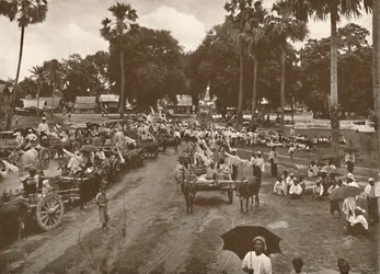 Funeral birmano. - Procesión de carros con ofrendas, 1900