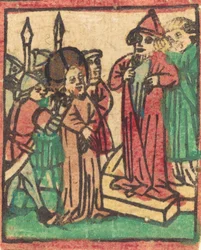 Caifás rasgando sus vestiduras, probablemente 1449