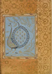 Composición caligráfica en forma de pavo real, folio del álbum Bellini, hacia 1600.