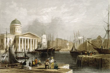 Canning Dock, Liverpool, mostrando la Aduana, 1841