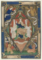 Página de un Misal: Cristo en Majestad con Evangelistas, c. 1410
