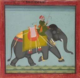 Elefante enjaezado con un mahout, datado en 1761