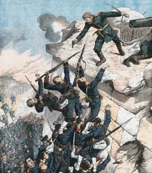 El capitán Lebedief defendiendo heroicamente el bastión en Port Arthur, Guerra Ruso-Japonesa, 1904-1905