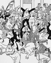 Caricatura sobre la Sinfonía de Cámara No 1 de Schoenberg el 31 de marzo de 1913 en Viena, 1913