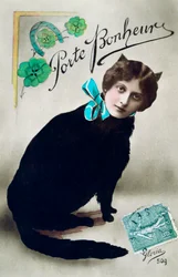 Lleva felicidad, postal francesa, c1900