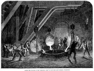 Fundición del cilindro de la Prensa Britannia en la Fundición Bank Quay, Warrington, 1851