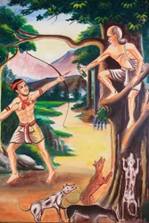 Obra de arte en el techo que representa la vida de Buda. Templo Wat Si Sou Mang Karam. Vieng Vang. Laos, 20151102, Vieng Vang, Laos