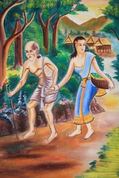 Obra de arte en el techo que representa la vida de Buda. Templo Wat Si Sou Mang Karam. Vieng Vang, Laos, 20151102, Vieng Vang, Laos