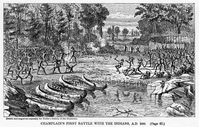 Primera batalla de Champlain con los indios, AD 1609, 1877