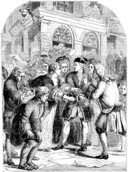 Callejón del Cambio, Singapur, durante la fiebre de la Burbuja del Mar del Sur, c. 1720, siglo XIX