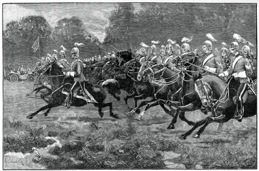Carga de los Dragones de la Guardia 5ª y 7ª, revisión en Windsor Park, 1900