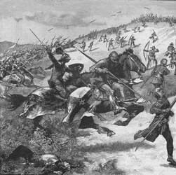 Carga de los escoceses en la Batalla de Homildon Hill, Northumberland, 1402