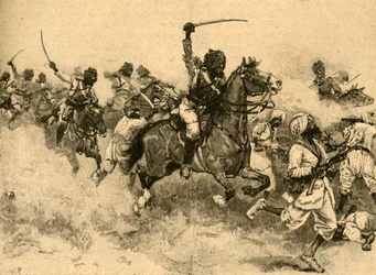 Carga de la caballería en la Batalla de Miani Meeanee, Sindh, India, 1843 c1890