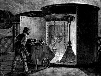 Cargando un alto horno en Govan Iron Works, Escocia, c1885
