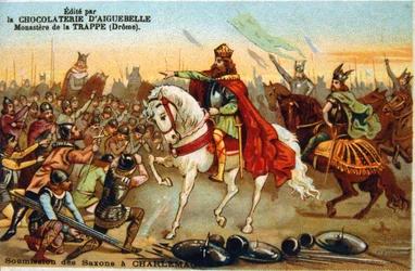 Carlomagno, Rey de los Francos, aceptando la sumisión de los sajones, 777 siglo XIX