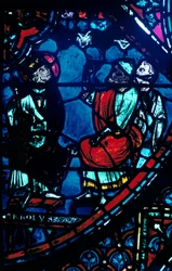 Carlomagno mira la Vía Láctea, vidriera, Catedral de Chartres, Francia, c1225