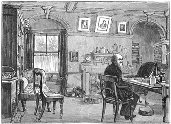 Charles Darwin, naturalista inglés, en su estudio, c. 1870-1887