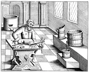 Comprobando la calidad del salitre, nitrato de potasio o KN03, 1683
