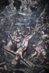 Chiesa della Grazia, Galatina, Apulia. Pintura que representa la crucifixión de San Pedro, Galatina, Italia
