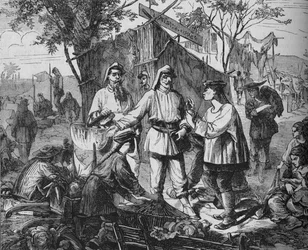 Comerciantes chinos en el campamento de los Aliados, c. 1880