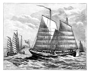 Barcos chinos en el río Cantón, siglo XIX