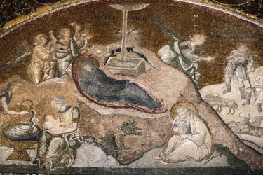 Museo de la iglesia de Chora: nacimiento de Jesús (María descansando después del parto, José sentado)