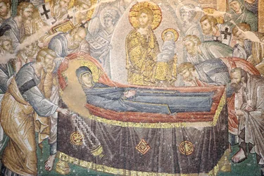 Museo de la iglesia de Chora: mosaico de la muerte de la Virgen (Coimesis), Estambul, Turquía