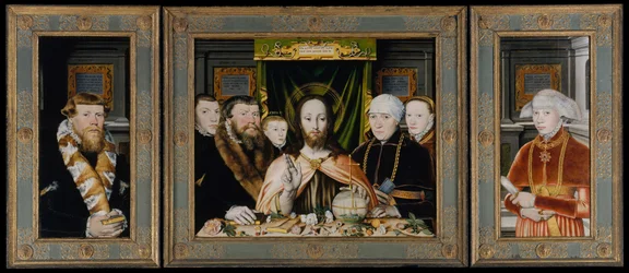 Cristo bendiciendo, rodeado por una familia donante, ca. 1573-82