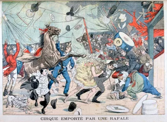 Carpa de circo volada, Saint Etienne, Francia, 1903