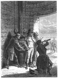 Claude Chappe demostrando su sistema de telégrafo óptico en 1793, c1870