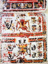 Códice Borgianus mostrando deidades enfrentadas, Mixteca, México precolombino, siglos XII-XVI