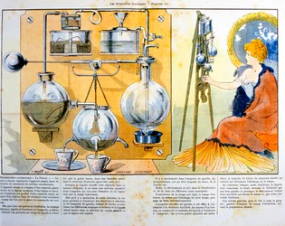 Máquina para hacer café o té calentada por una pequeña lámpara de alcohol, 1900
