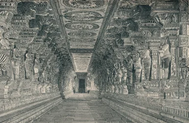 Columnata en el Interior del Templo Hindú en la Isla de Rameswaram, India del Sur, c. 1903