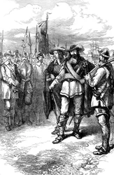 Comisionados desembarcando en Boston, siglo XVII c. 1880