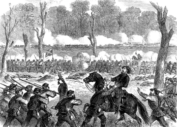 El general confederado Hood herido en la batalla de Chickamauga, Guerra Civil Americana, 1863