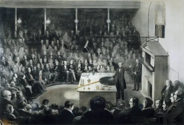 Conferencia del físico Michael Faraday (1791-1867) ante la Royal Institution de Londres el 27 de diciembre de 1855 en presencia del Príncipe Alberto de Sajonia-Coburgo-Gotha