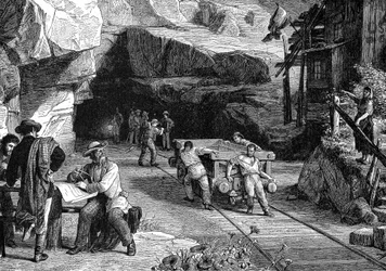 Construcción del túnel de San Gotardo bajo los Alpes, 1880