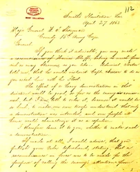 Copia contemporánea de carta de U. S. Grant, Plantación de Smith, Louisiana, al General W. T. Sherman, 27 de abril de 1863