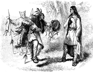 Nativo americano convertido y Powows, siglo XVII c1880