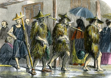 Coolies en Hong Kong, en tiempo húmedo, c1875