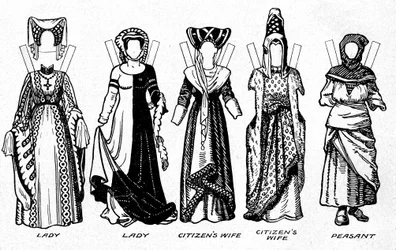 Trajes de hombres y mujeres como se usaban en el período en que reinó Enrique V, c1934
