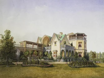 Palacio de la Cabaña en el Parque de Alejandría en Peterhof, 1847