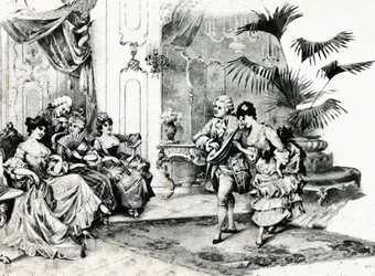 Baile de corte con traje rococó. Circa 1900