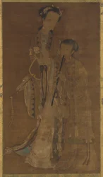 Cortesanas con abanico y flauta, dinastía Qing, siglo XVII-XVIII