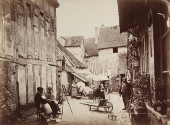 Patio con pintores, finales de la década de 1860