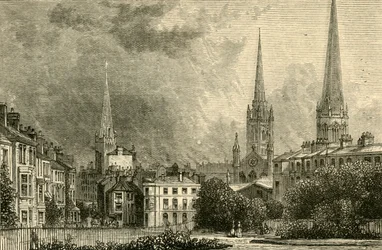 Coventry - Las agujas de Trinity, St. Michaels y Christ Church, 1898