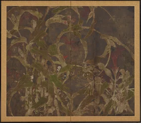 Gallos, maíz y glorias de la mañana, período Momoyama, 1568-1615