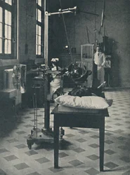Crookes, Röntgen y Finsen - Usando el maravilloso aparato de rayos X, c1925