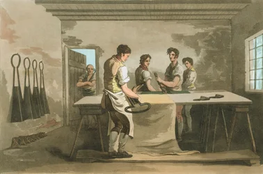 Recortando lana para dar un montón uniforme después de haber levantado la siesta, 1814