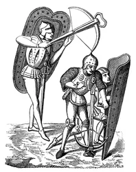Ballestero protegido por portadores de escudos, siglo XV, 1870